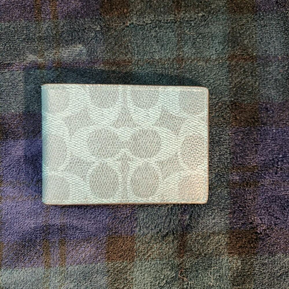 Coach Signature Print Blue Slim Bifold Wallet